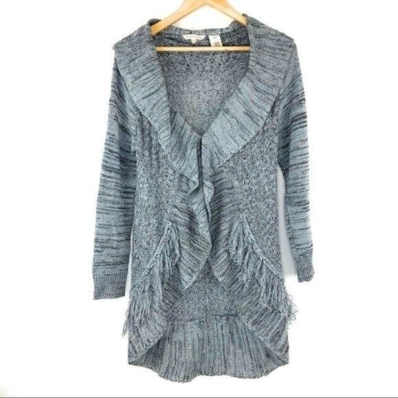 Soft Surroundings Crochet Duster Cardigan in Grey Ruffle Tassel Accents - Picture 1 of 4